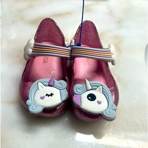 Mini Melissa 0-24 months glitter pink unicorn shoes